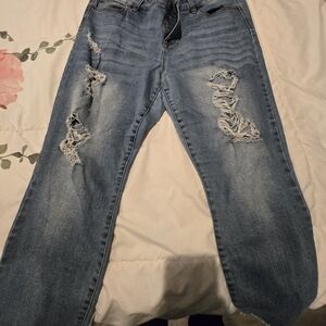 Celebrity Pink Blue Straight Leg Jeans Distressed